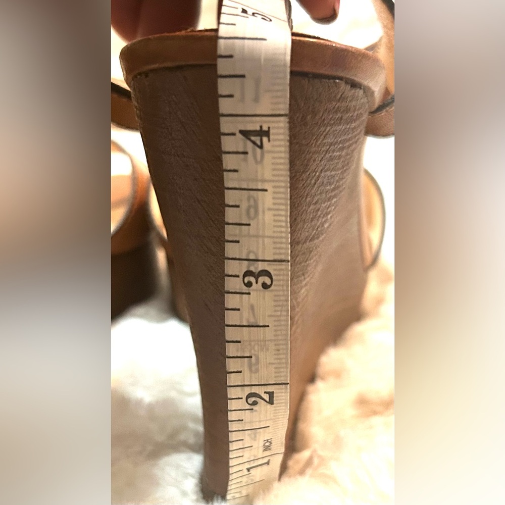 Authentic Christian Louboutin Leather Tan Wooden Wedge Sandals US size 6 - Picture 14 of 16